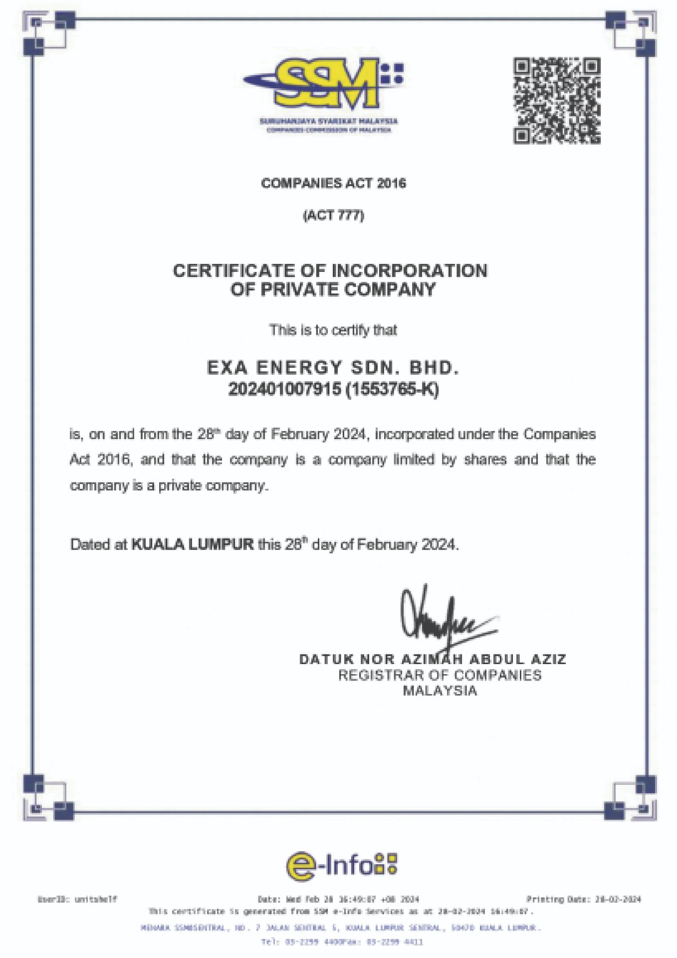 SSM Certificate of Incorporation