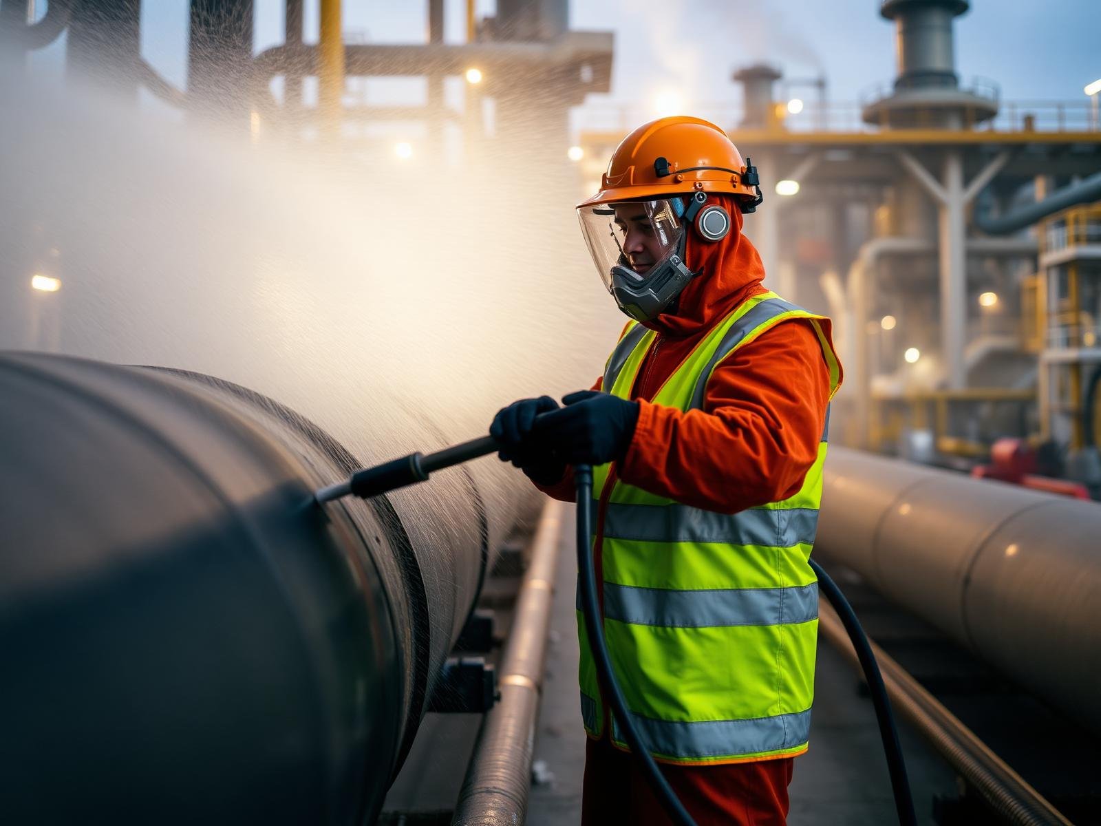 Industrial cleaning with high-pressure water jetting